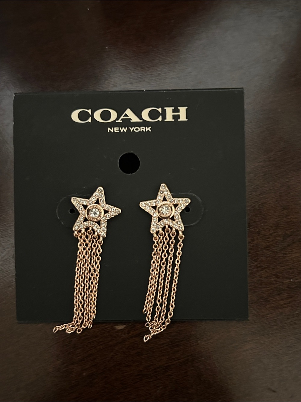 Coach Rose Gold Star Tassel Drop Earrings